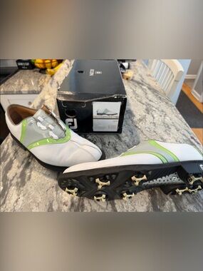 FootJoy White and Lime Green Men's Athletic Golf Shoes